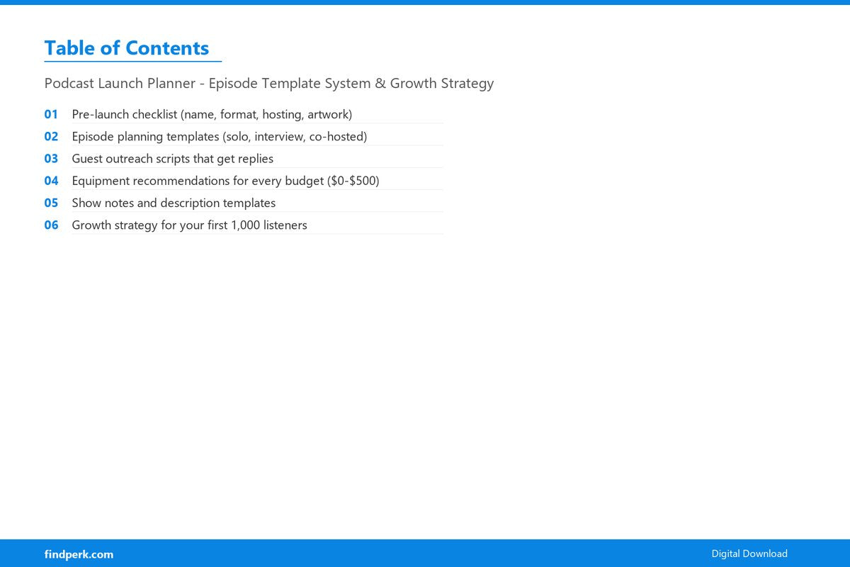 Podcast Launch Planner - Episode Template System & Growth Strategy - Table of Contents