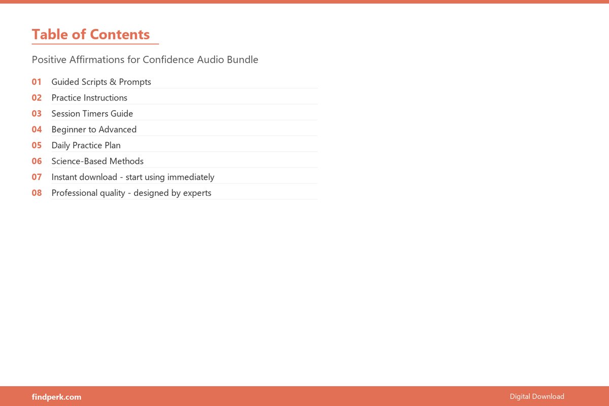 Positive Affirmations for Confidence Audio Bundle - Table of Contents