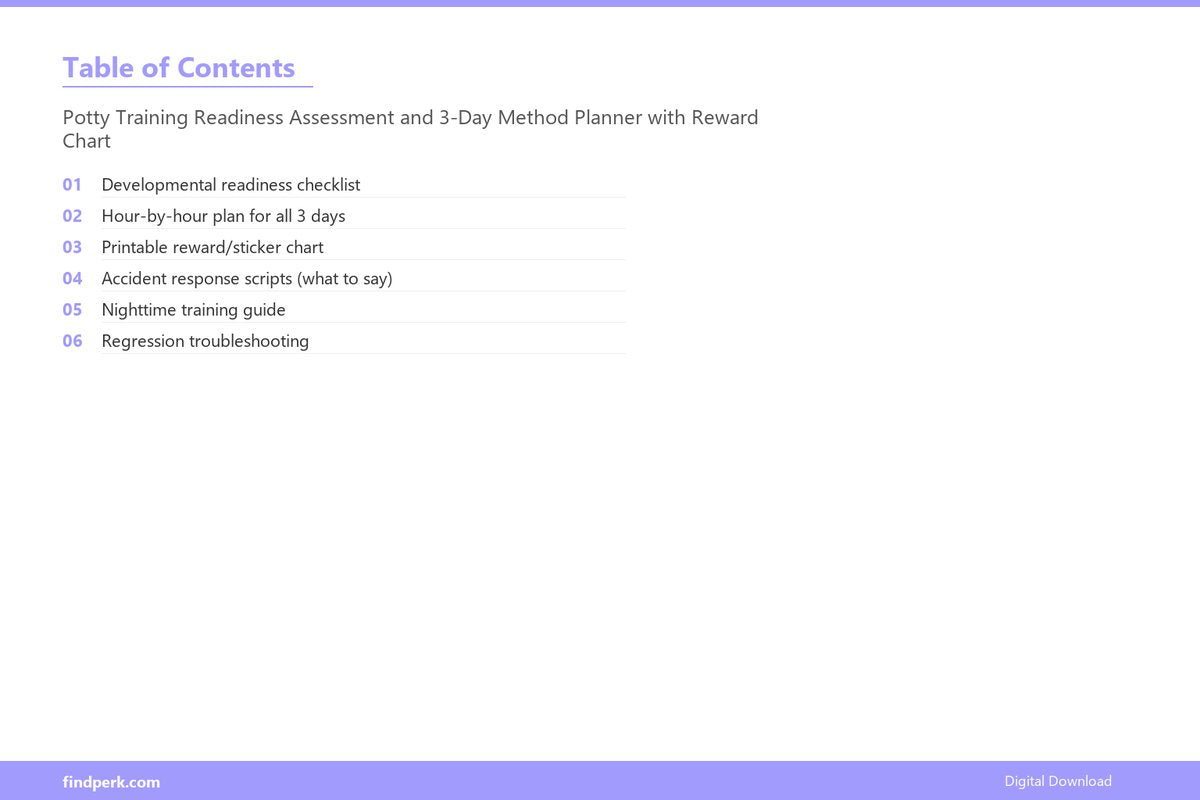 Potty Training Readiness Assessment and 3-Day Method Planner with Reward Chart - Table of Contents