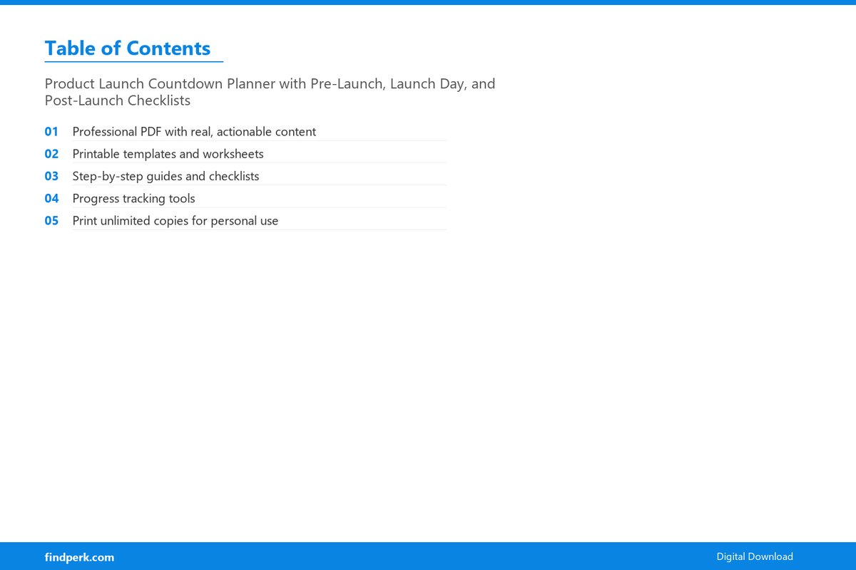Product Launch Countdown Planner with Pre-Launch, Launch Day, and Post-Launch Checklists - Table of Contents