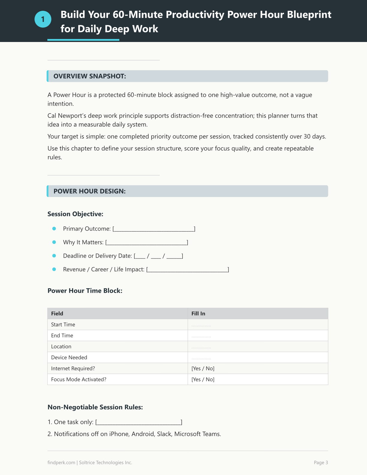 Productivity Power Hour System - Time Blocking & Deep Work Planner (Printable)