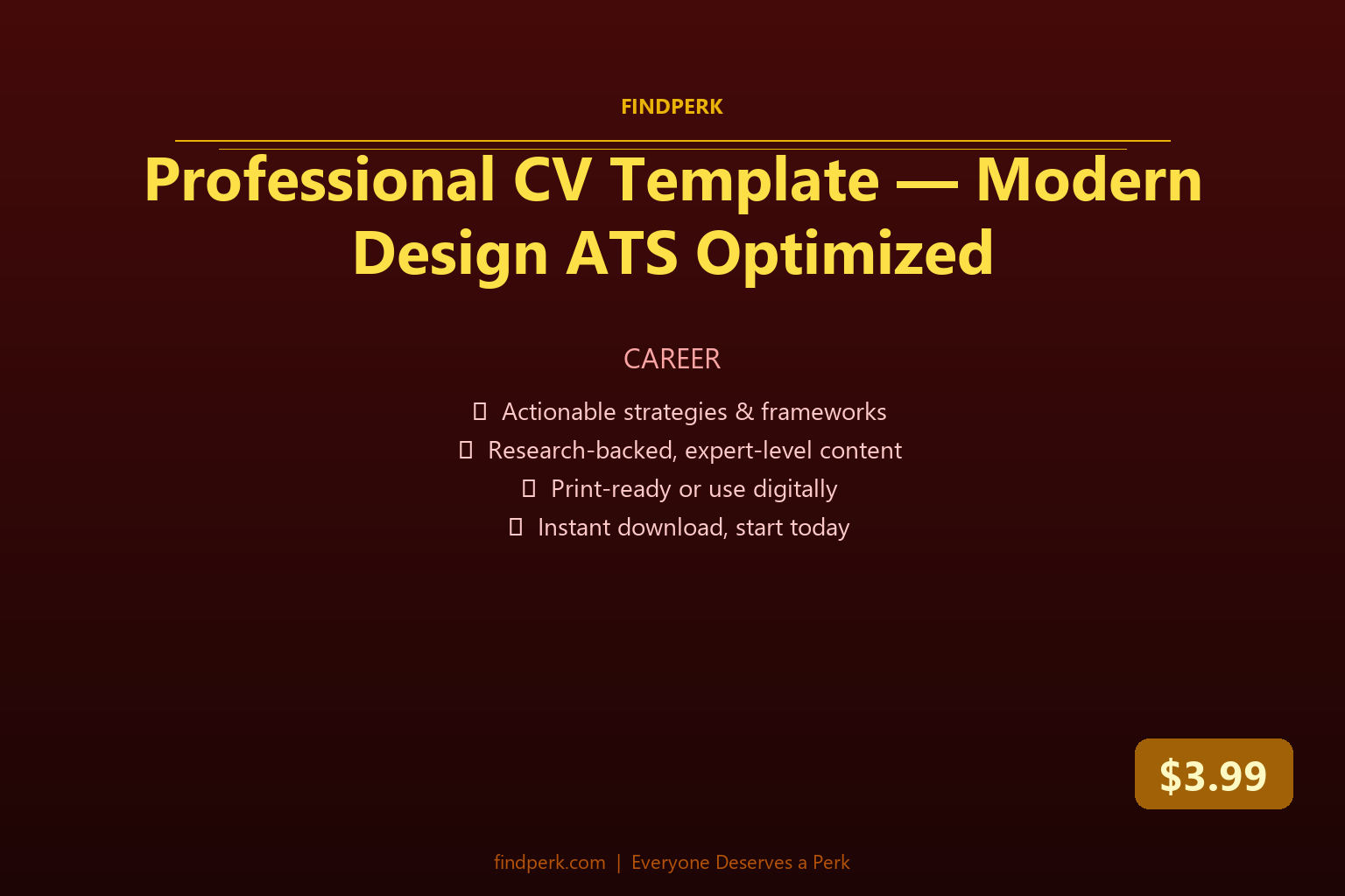 Professional CV Template — Modern Design ATS Optimized – FindPerk