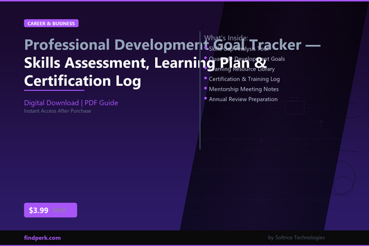 Professional Development Goal Tracker — Skills Assessment, Learning Plan & Certification Log