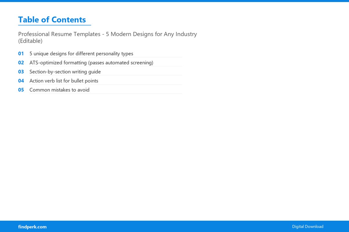 Professional Resume Templates - 5 Modern Designs for Any Industry (Editable) - Table of Contents