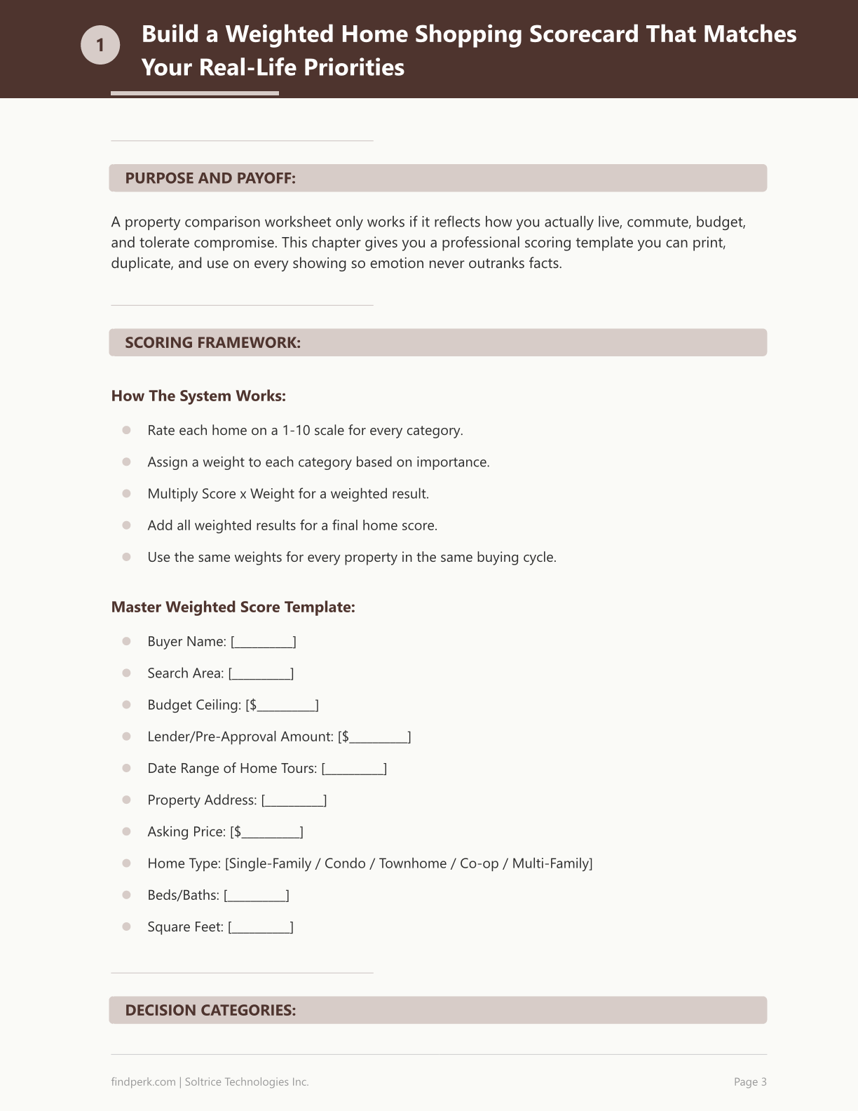 Property Comparison Worksheet Home Shopping Score