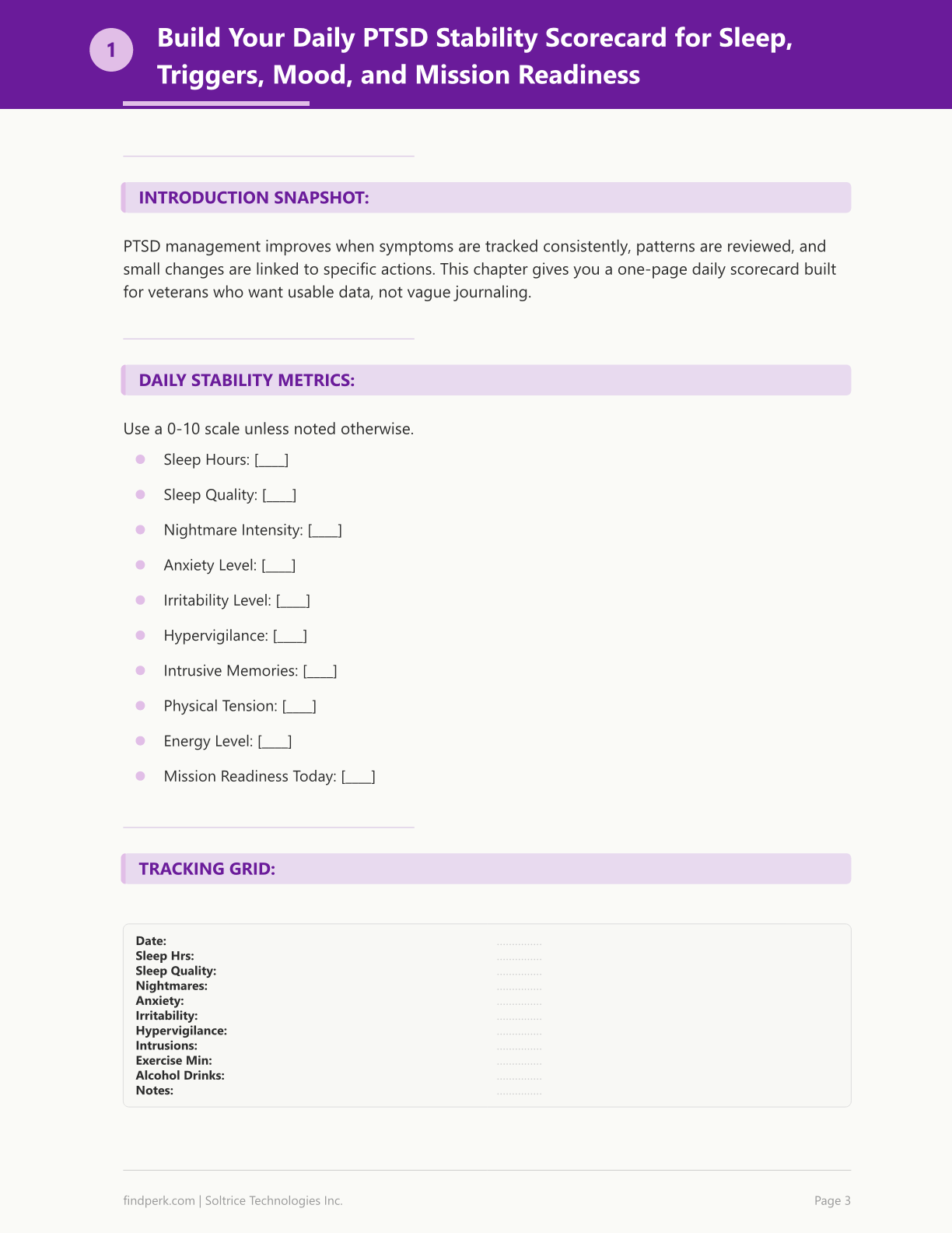 PTSD Coping Toolkit Daily Wellness Tracker - Evidence-Based Strategies for Veterans