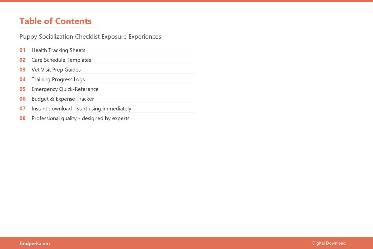 Puppy Socialization Checklist Exposure Experiences - Table of Contents
