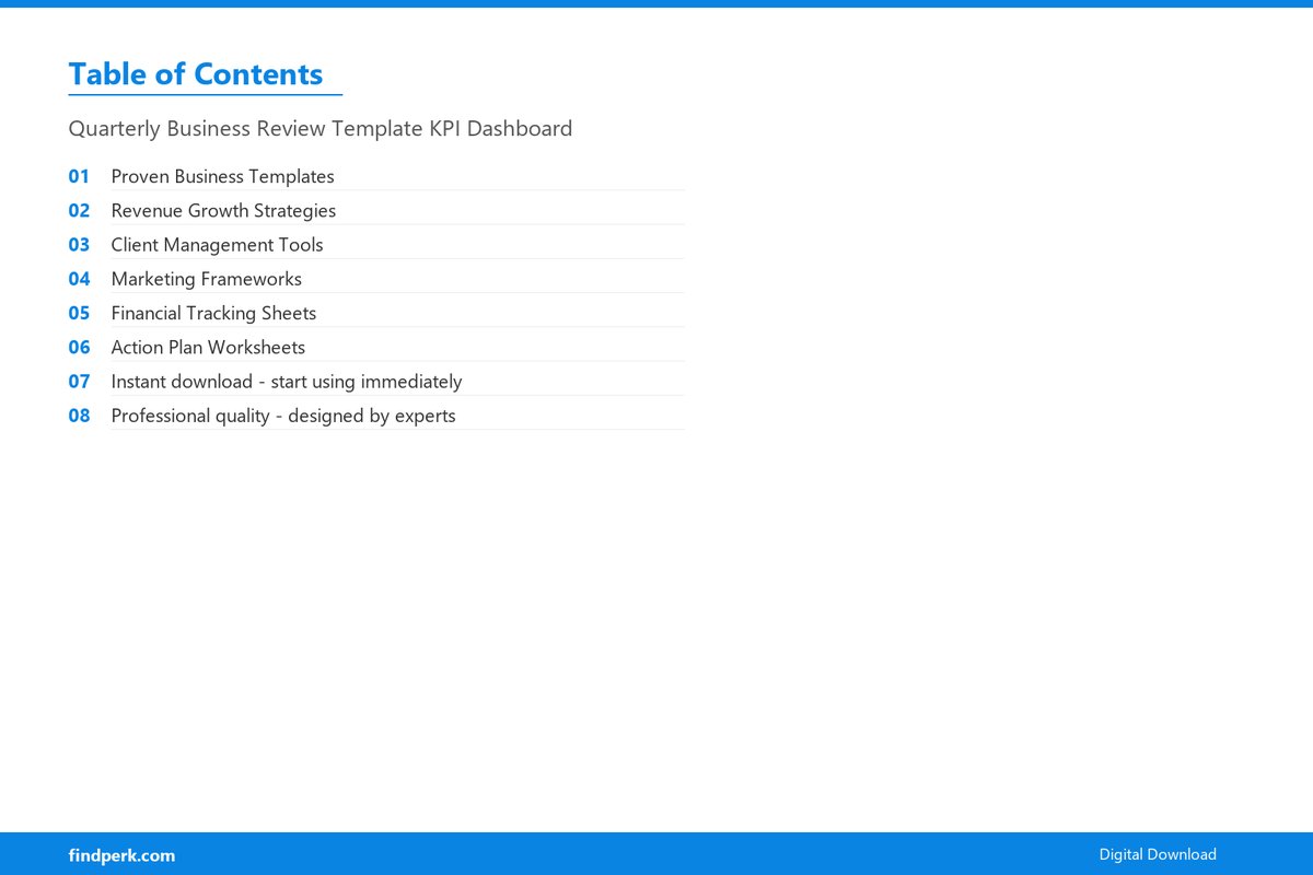 Quarterly Business Review Template KPI Dashboard - Table of Contents