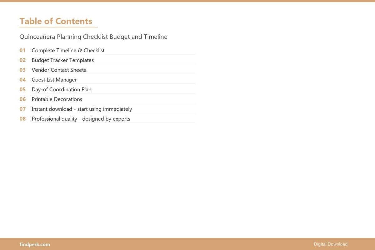 Quinceañera Planning Checklist Budget and Timeline - Table of Contents