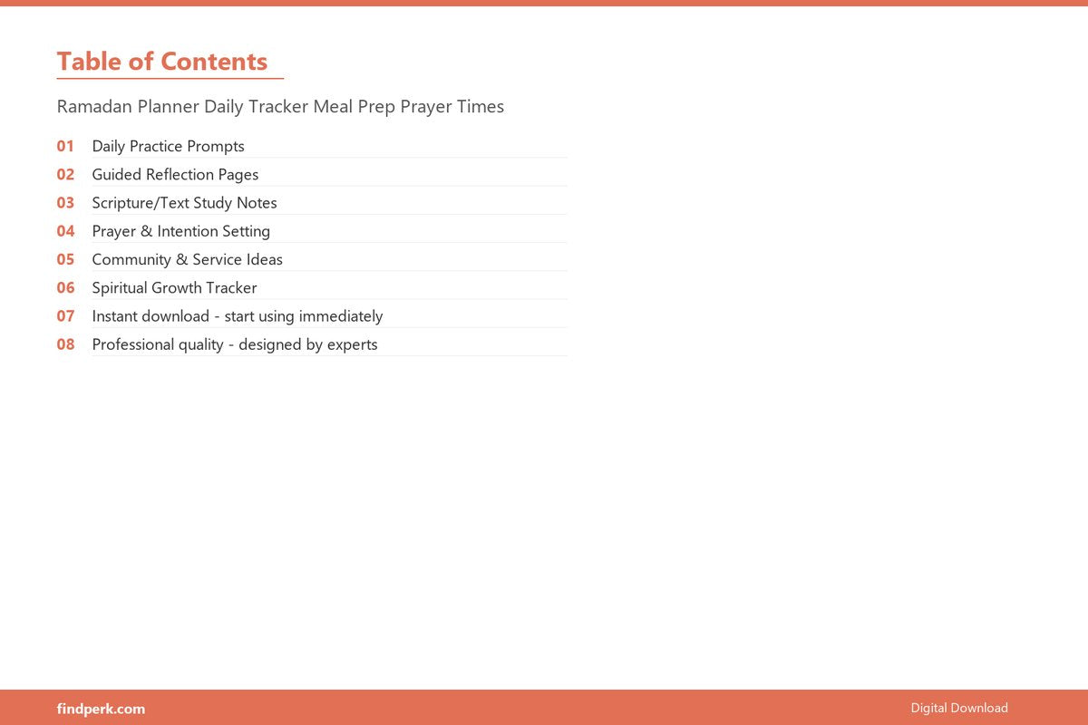 Ramadan Planner Daily Tracker Meal Prep Prayer Times - Table of Contents