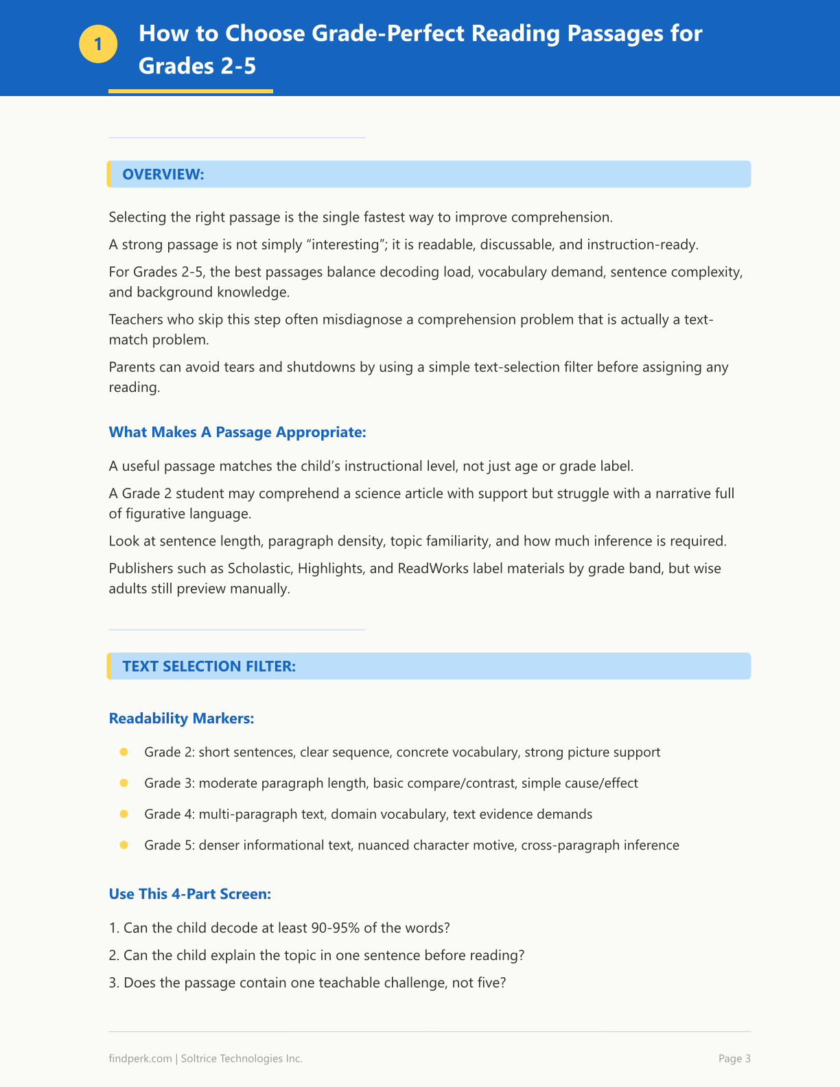 Reading Comprehension Passages - Grades 2-5