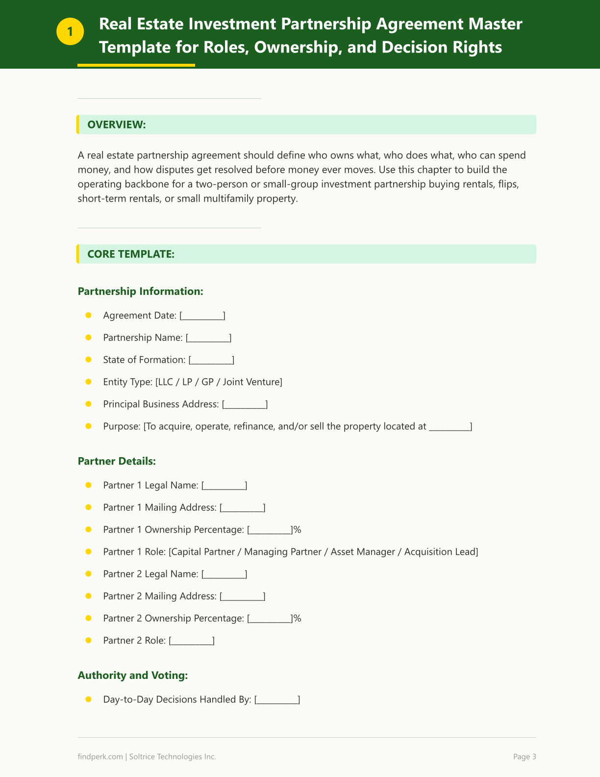 Real Estate Investment Partnership Agreement Template with Profit-Split Calculator
