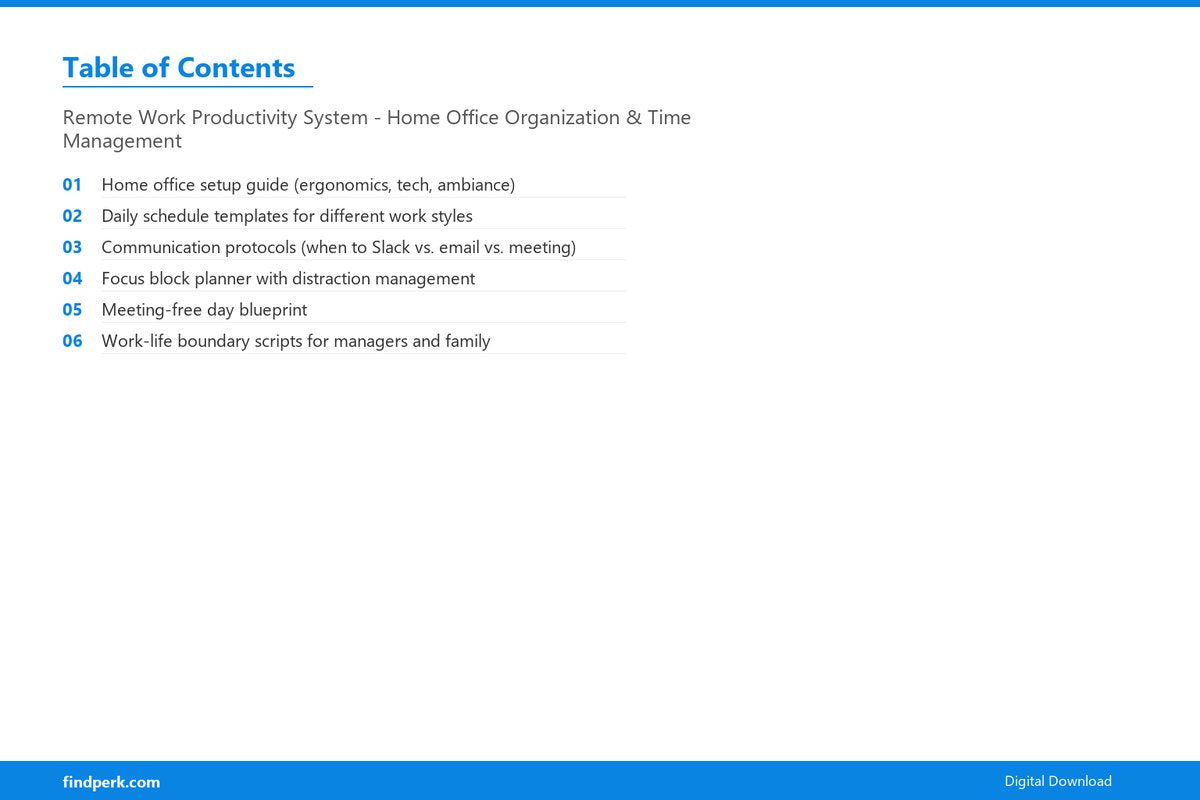 Remote Work Productivity System - Home Office Organization & Time Management - Table of Contents