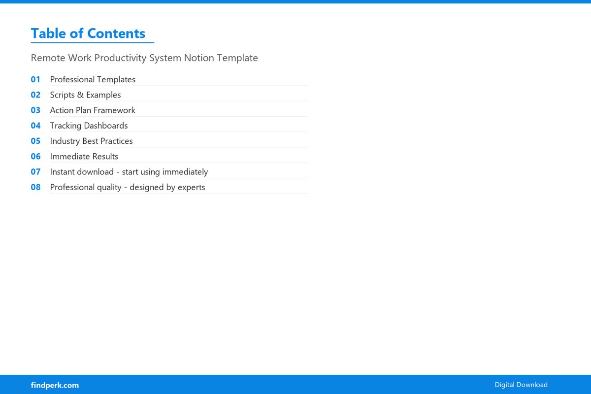 Remote Work Productivity System Notion Template - Table of Contents