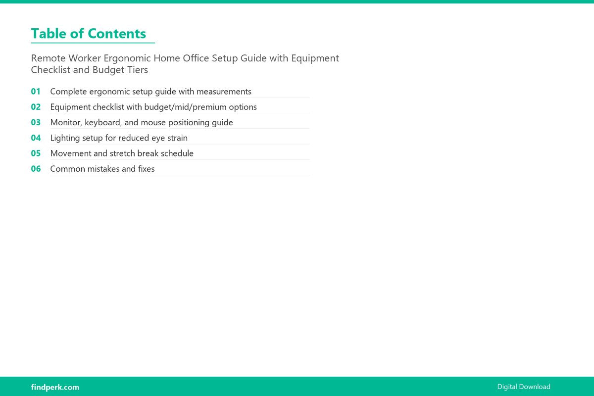Remote Worker Ergonomic Home Office Setup Guide with Equipment Checklist and Budget Tiers - Table of Contents