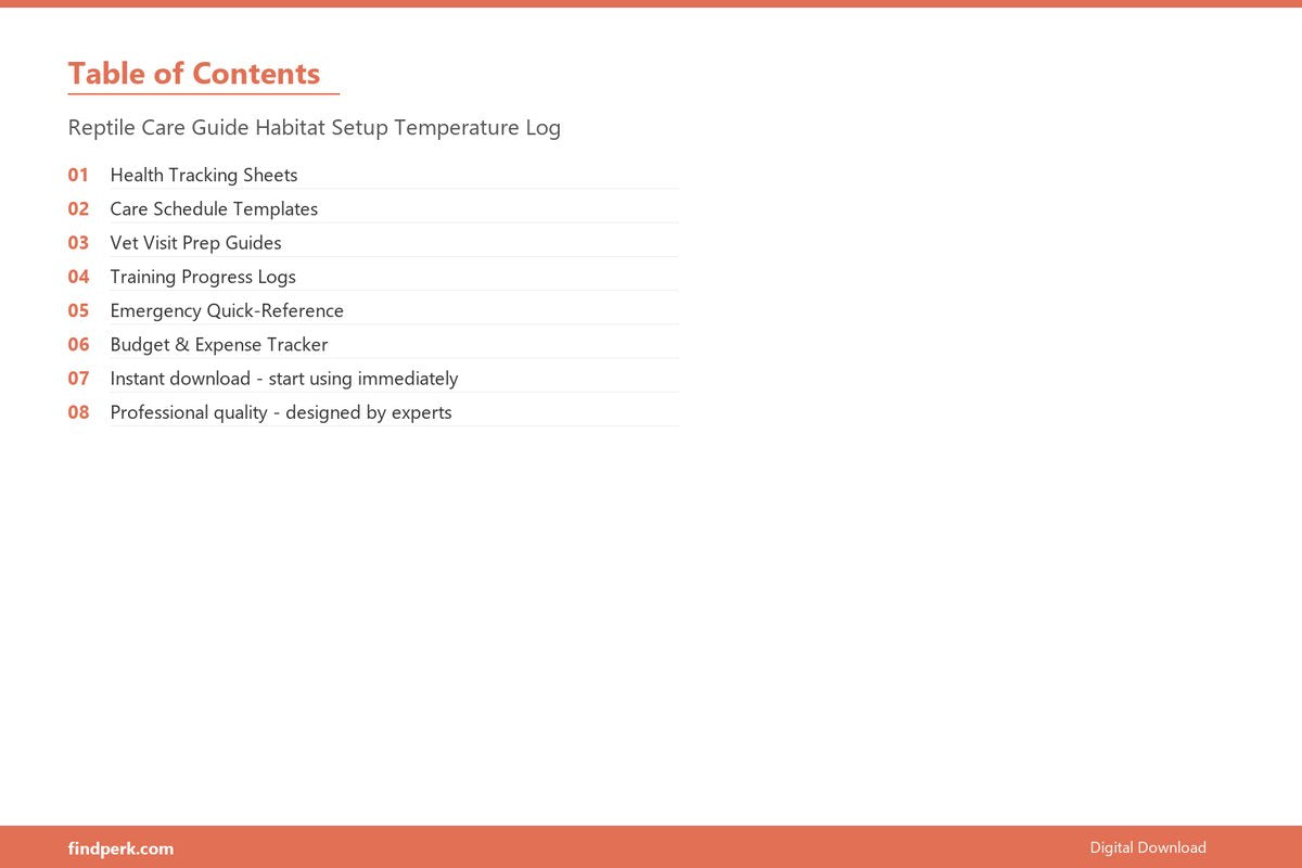 Reptile Care Guide Habitat Setup Temperature Log - Table of Contents
