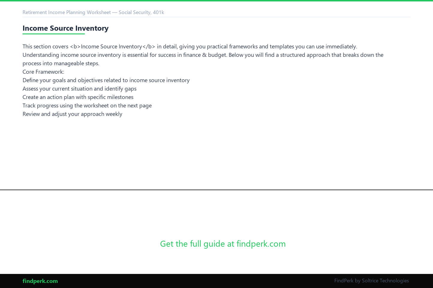 Retirement Income Planning Worksheet — Social Security, 401k, IRA & Withdrawal Strategy