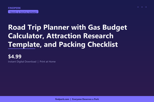 Road Trip Planner with Gas Budget Calculator, Attraction Research Template, and Packing Checklist