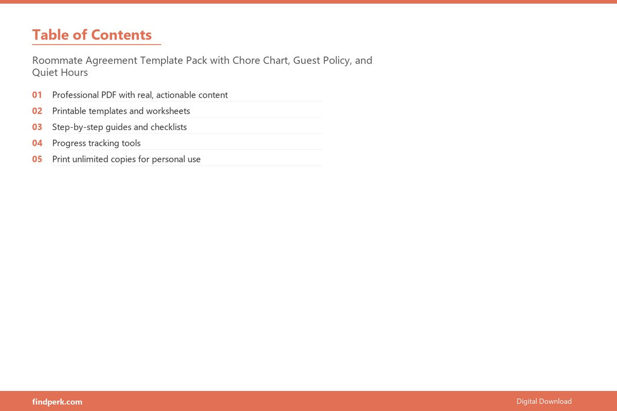 Roommate Agreement Template Pack with Chore Chart, Guest Policy, and Quiet Hours - Table of Contents