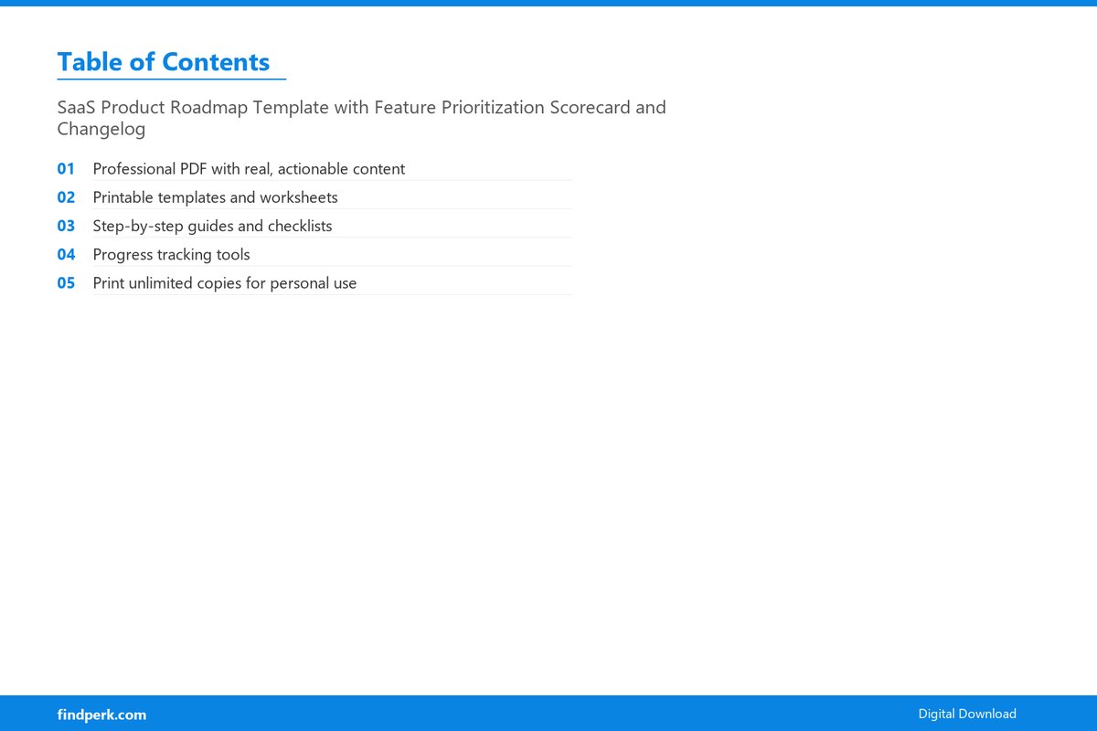 SaaS Product Roadmap Template with Feature Prioritization Scorecard and Changelog - Table of Contents