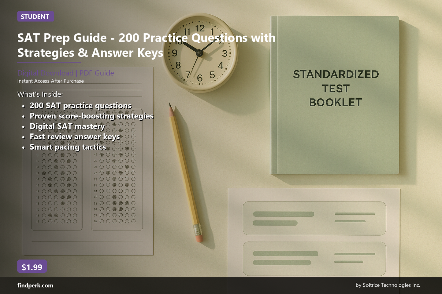 SAT Prep Guide - 200 Practice Questions with Strategies & Answer Keys