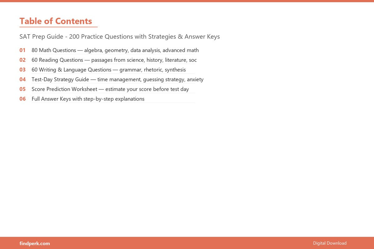 SAT Prep Guide - 200 Practice Questions with Strategies & Answer Keys - Table of Contents