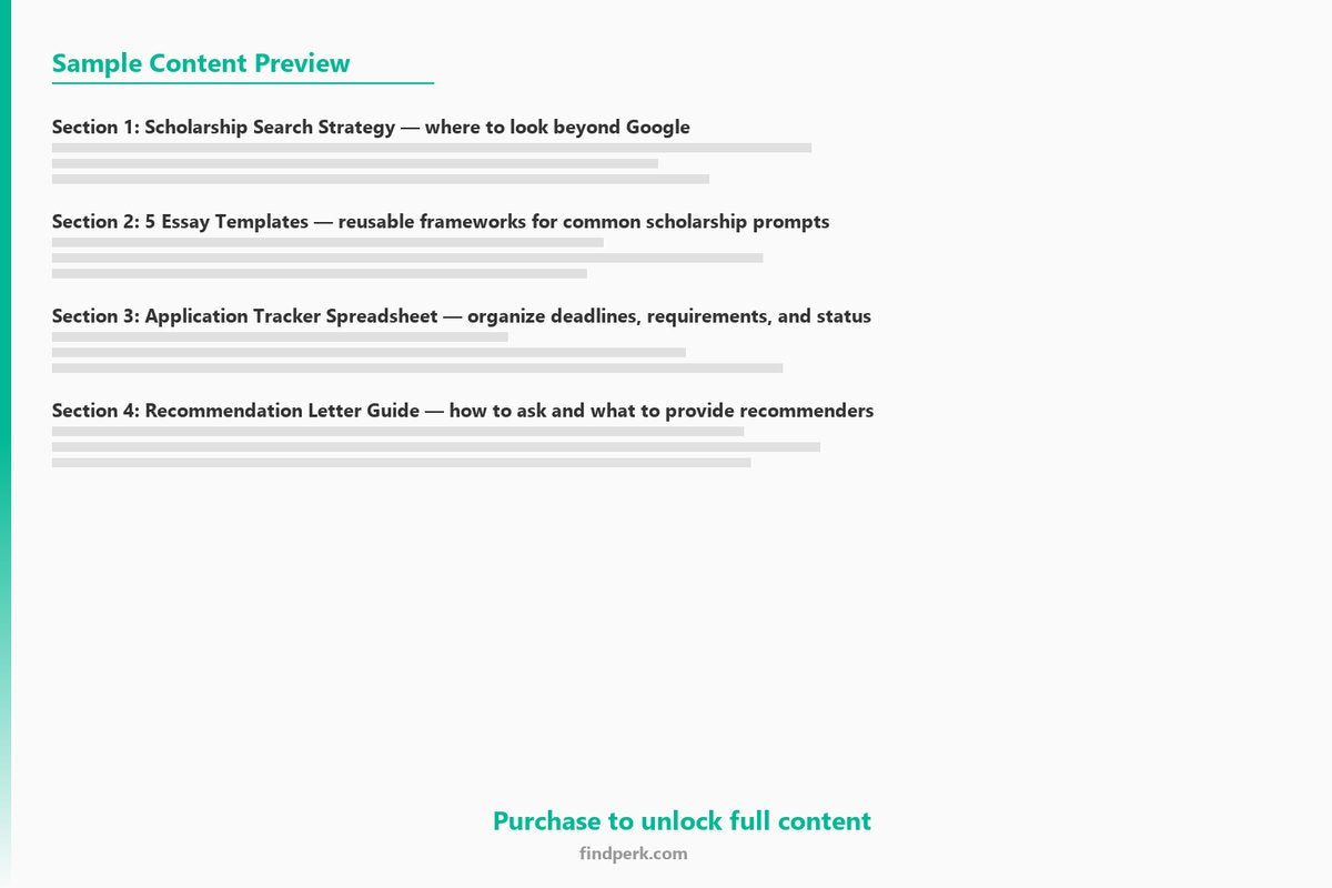 Scholarship Application Toolkit - Essay Templates, Search Strategy & Tracking - Content Preview