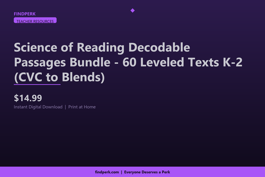 Science of Reading Decodable Passages Bundle - 60 Leveled Texts K-2 (CVC to Blends)