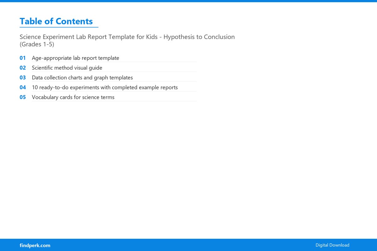 Science Experiment Lab Report Template for Kids - Hypothesis to Conclusion (Grades 1-5) - Table of Contents