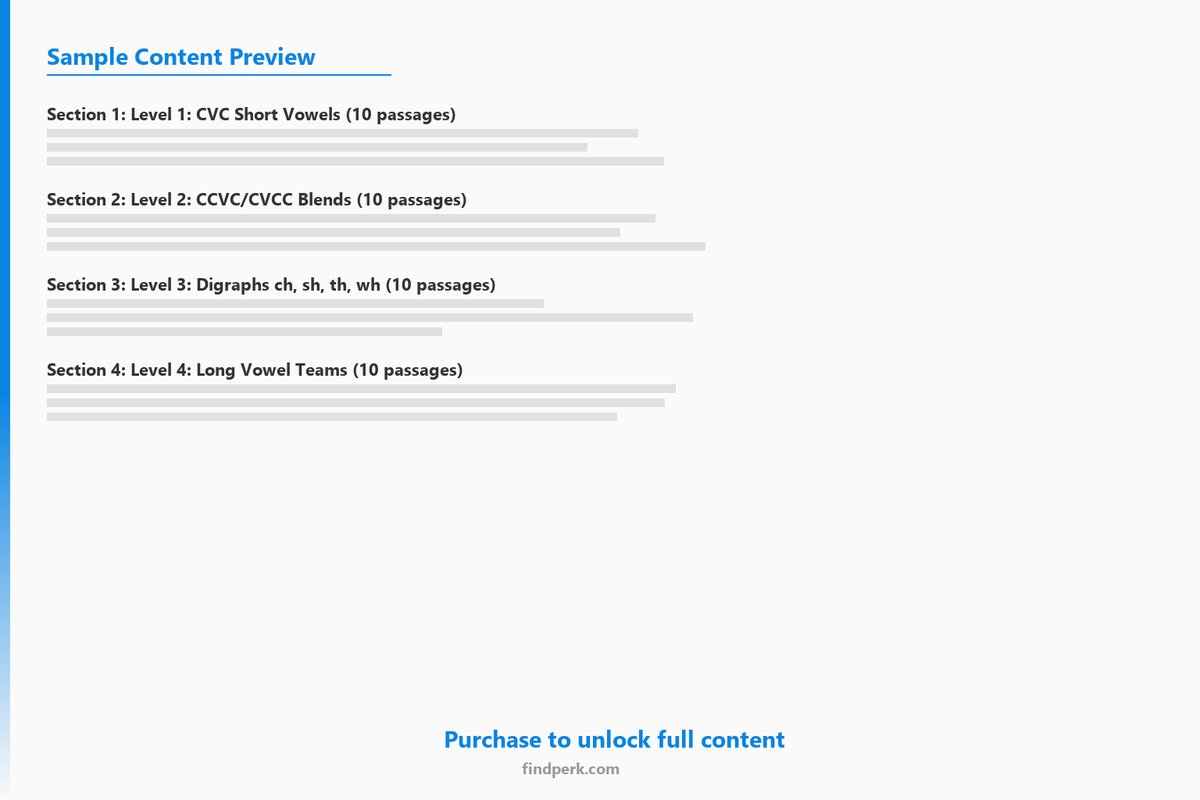 Science of Reading Decodable Passages Bundle - 60 Leveled Texts K-2 (CVC to Blends) - Content Preview