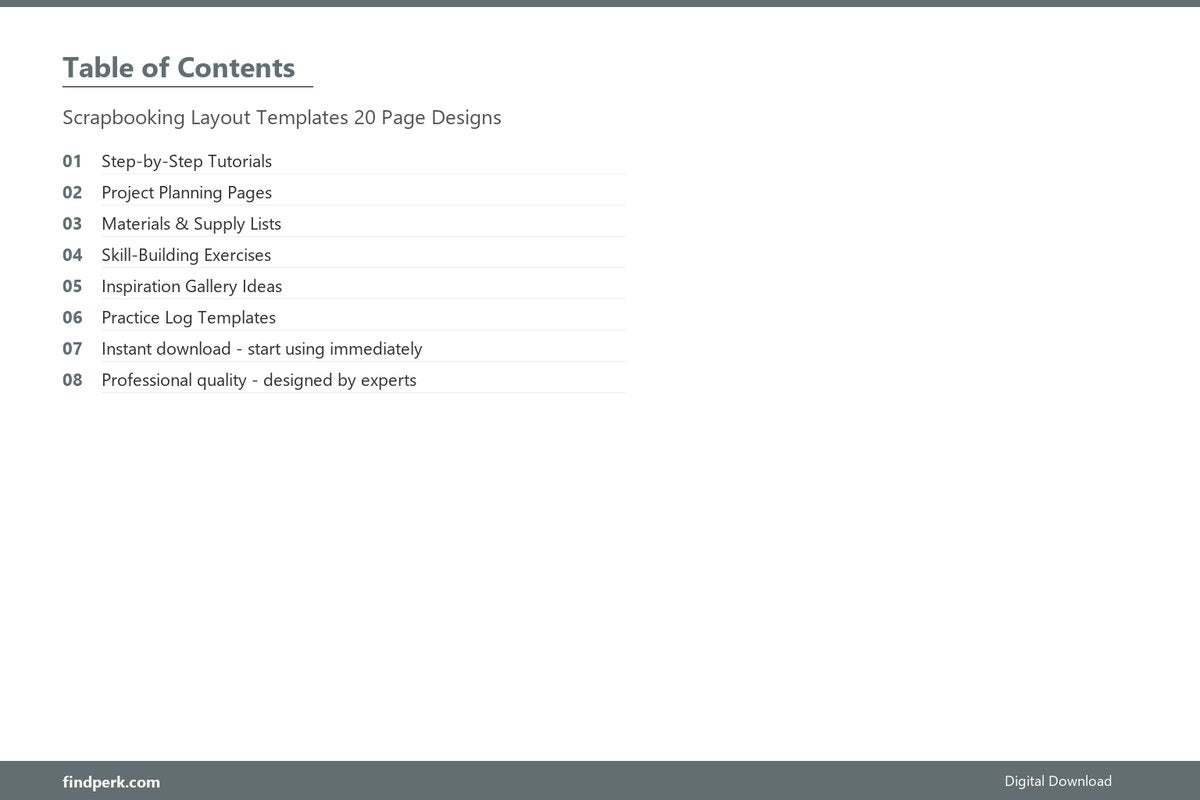 Scrapbooking Layout Templates 20 Page Designs - Table of Contents