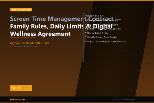 Screen Time Management Contract — Family Rules, Daily Limits & Digital Wellness Agreement