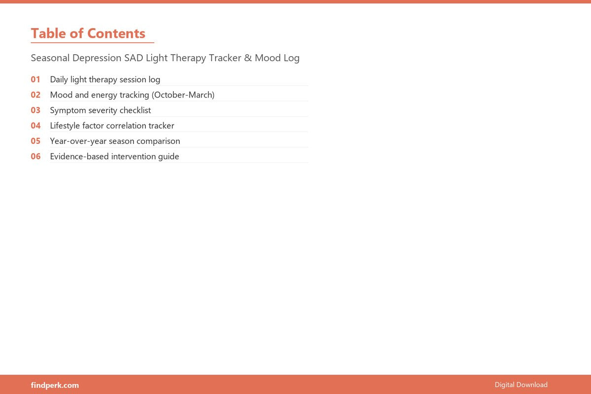 Seasonal Depression SAD Light Therapy Tracker & Mood Log - Table of Contents