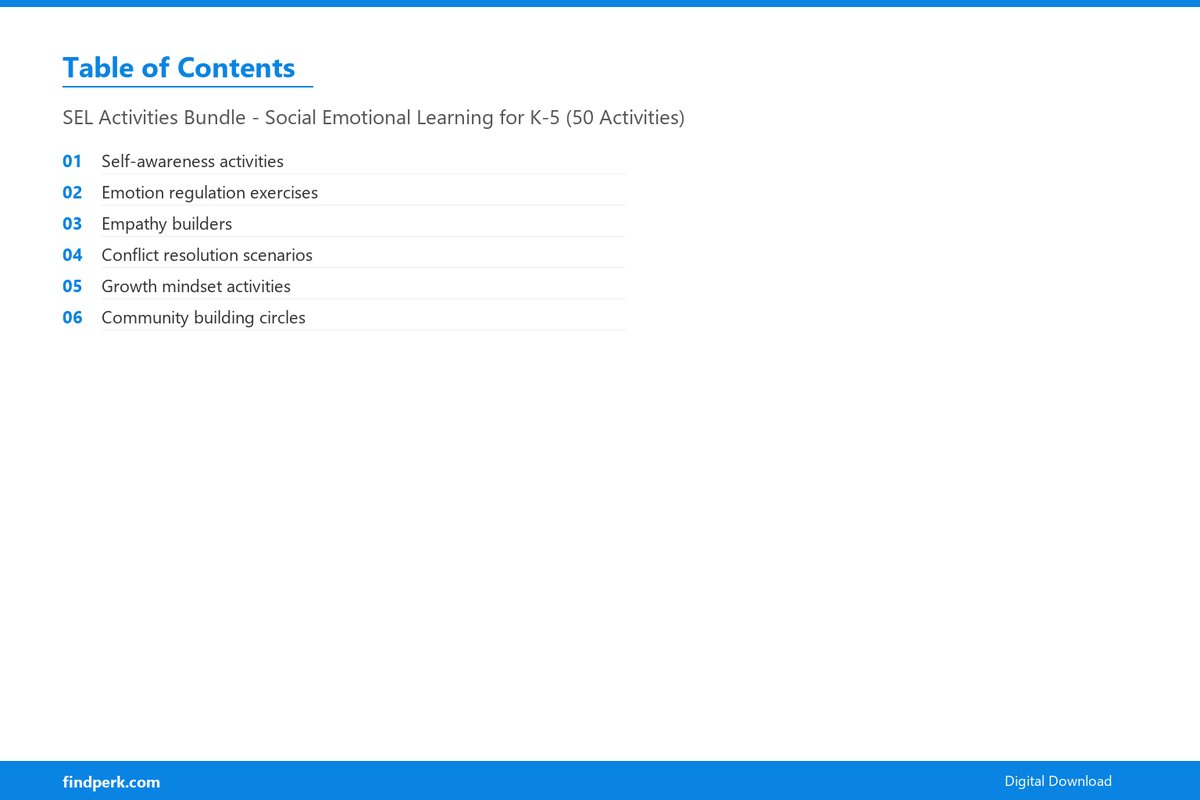SEL Activities Bundle - Social Emotional Learning for K-5 (50 Activities) - Table of Contents
