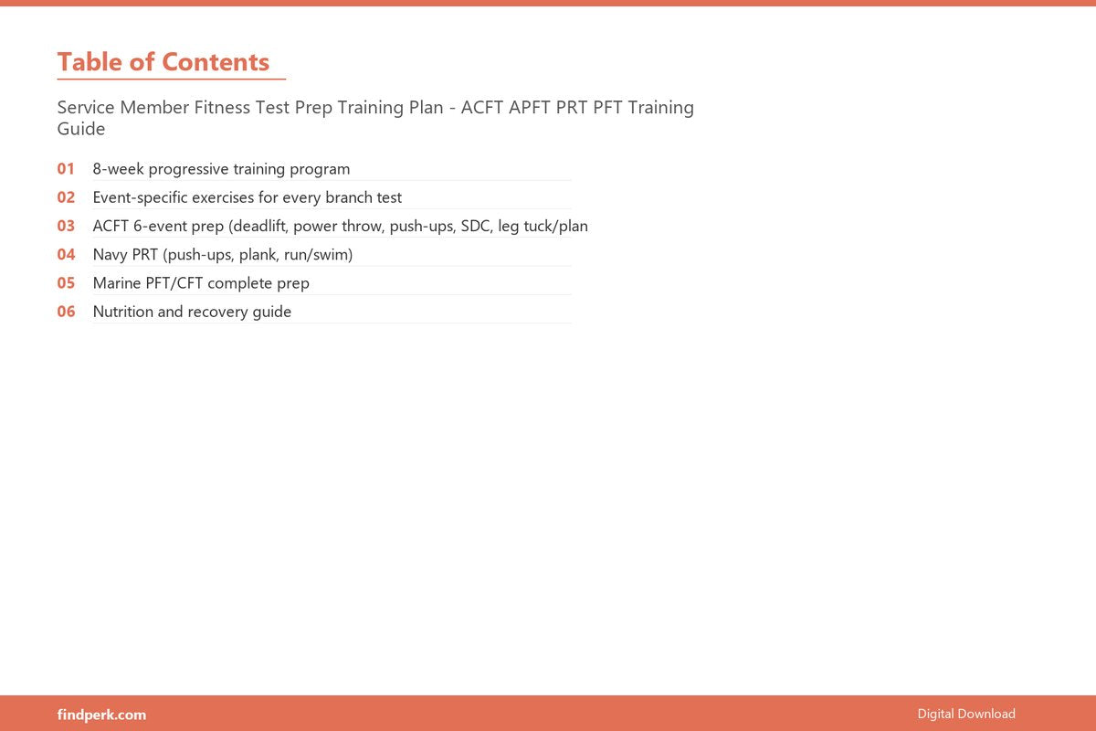 Service Member Fitness Test Prep Training Plan - ACFT APFT PRT PFT Training Guide - Table of Contents
