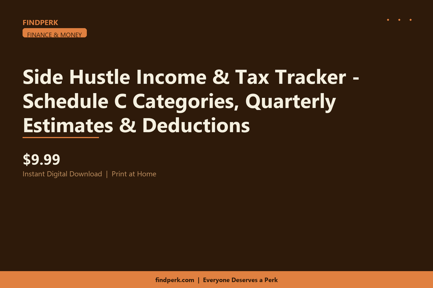 Side Hustle Income & Tax Tracker - Schedule C Categories, Quarterly Estimates & Deductions