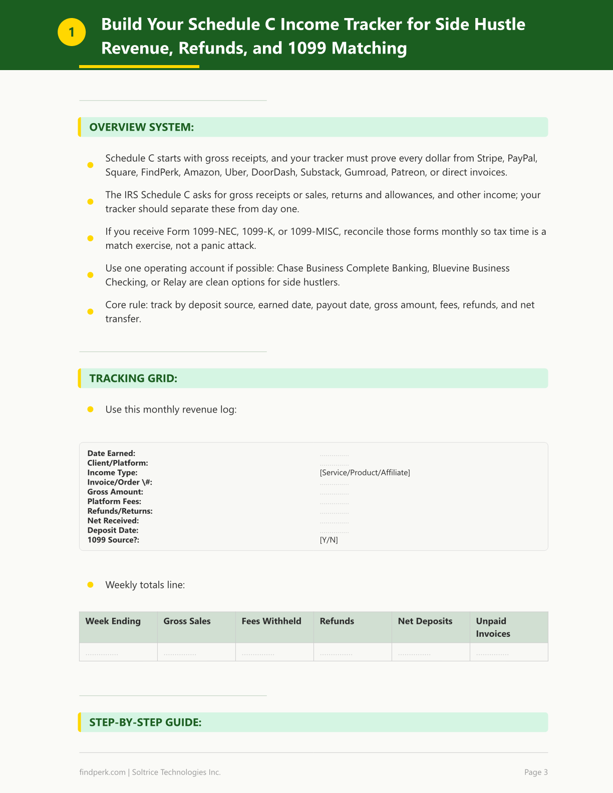 Side Hustle Income Tracker Schedule C Tax Categories