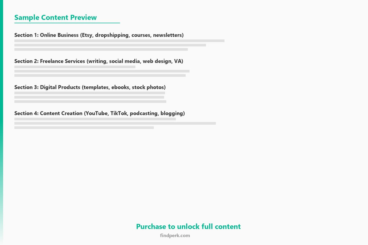 Side Hustle Starter Kit - 30 Business Ideas with Step-by-Step Plans - Content Preview