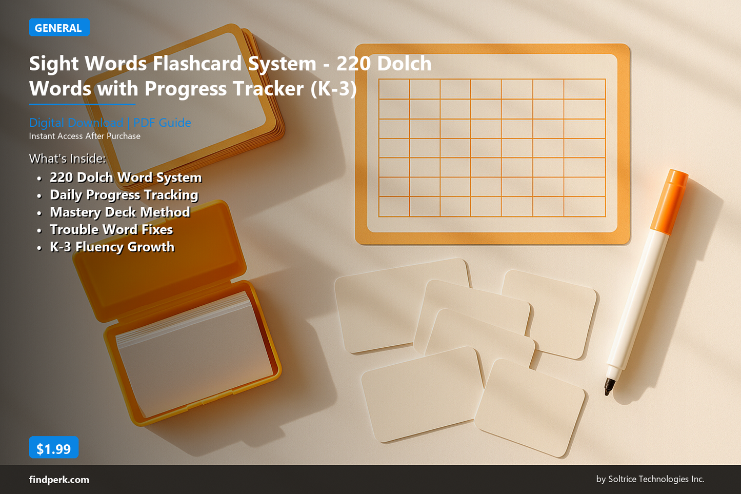 Sight Words Flashcard System - 220 Dolch Words with Progress Tracker (K-3)