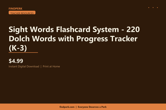 Sight Words Flashcard System - 220 Dolch Words with Progress Tracker (K-3)