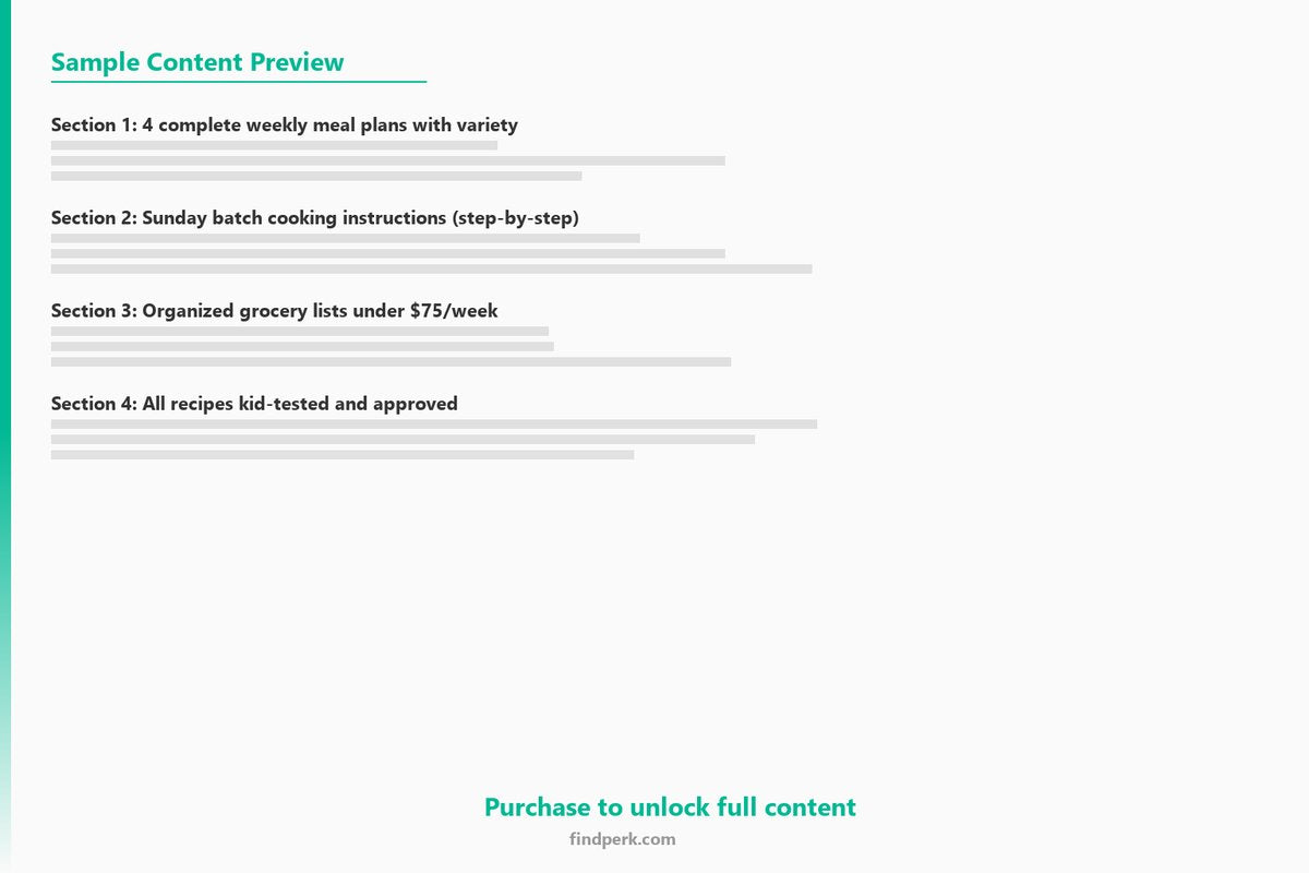 Single Parent Meal Prep System for Cooking Once and Eating All Week (Family of 2-4) - Content Preview