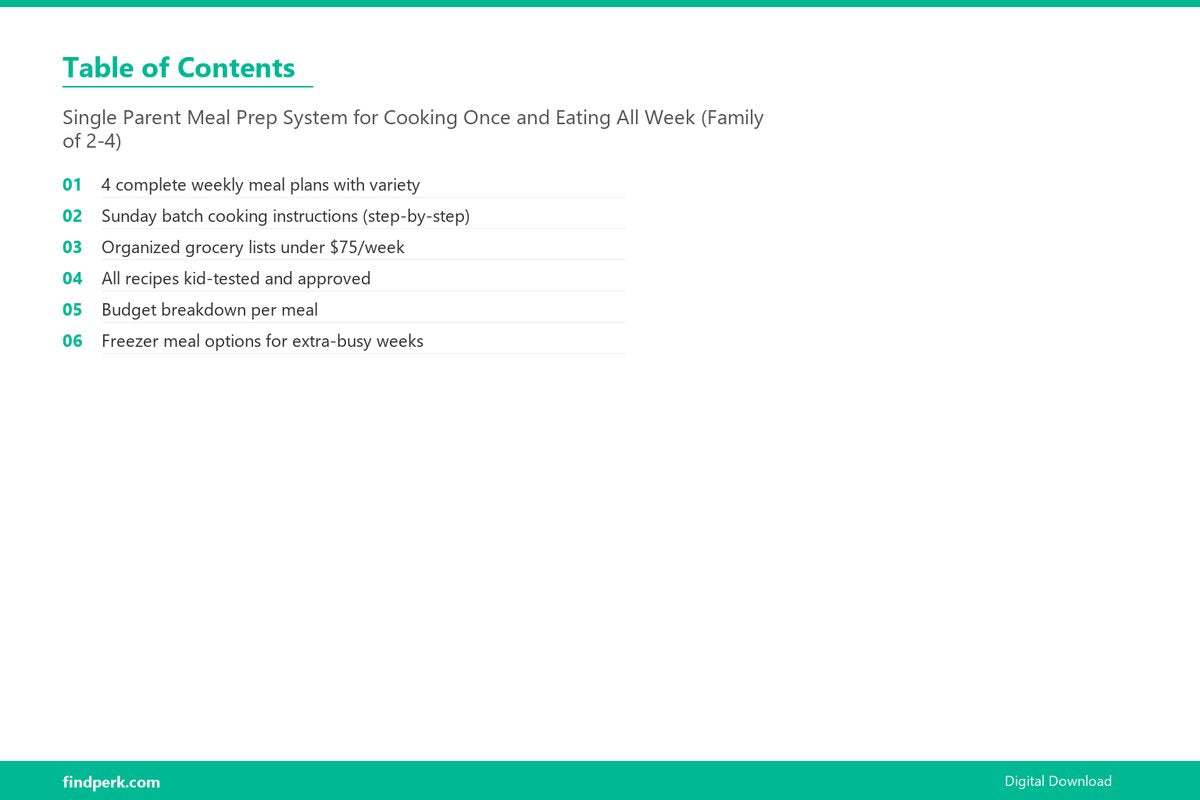 Single Parent Meal Prep System for Cooking Once and Eating All Week (Family of 2-4) - Table of Contents