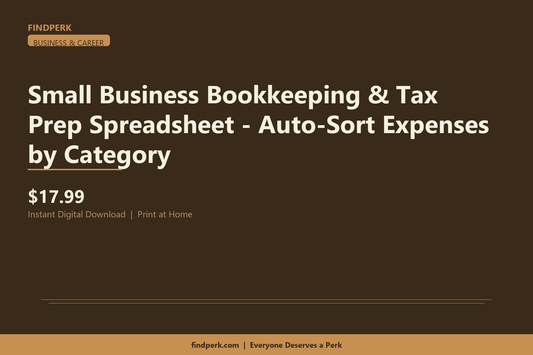Small Business Bookkeeping & Tax Prep Spreadsheet - Auto-Sort Expenses by Category