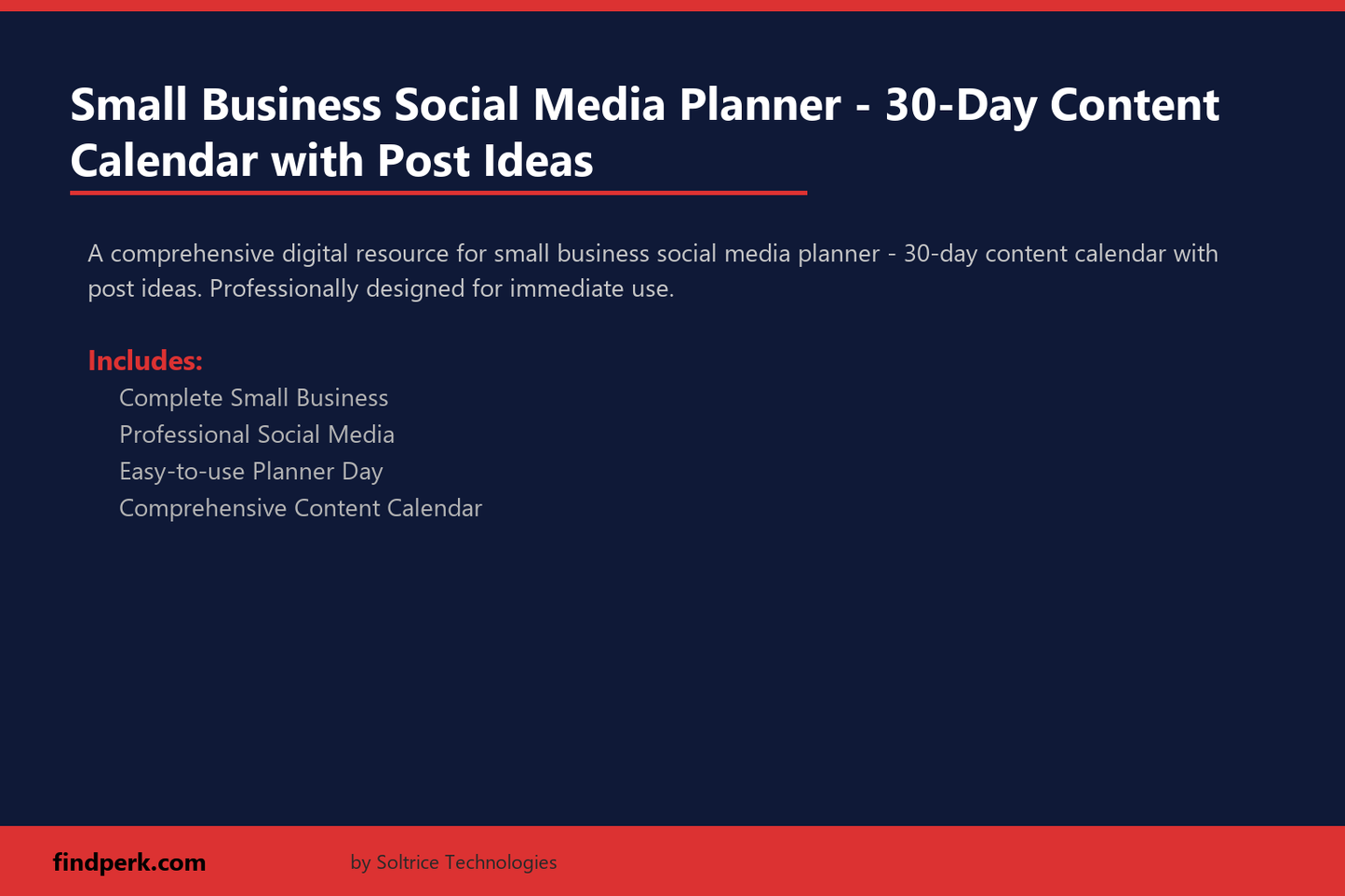 Small Business Social Media Planner - 30-Day Content Calendar with Post Ideas