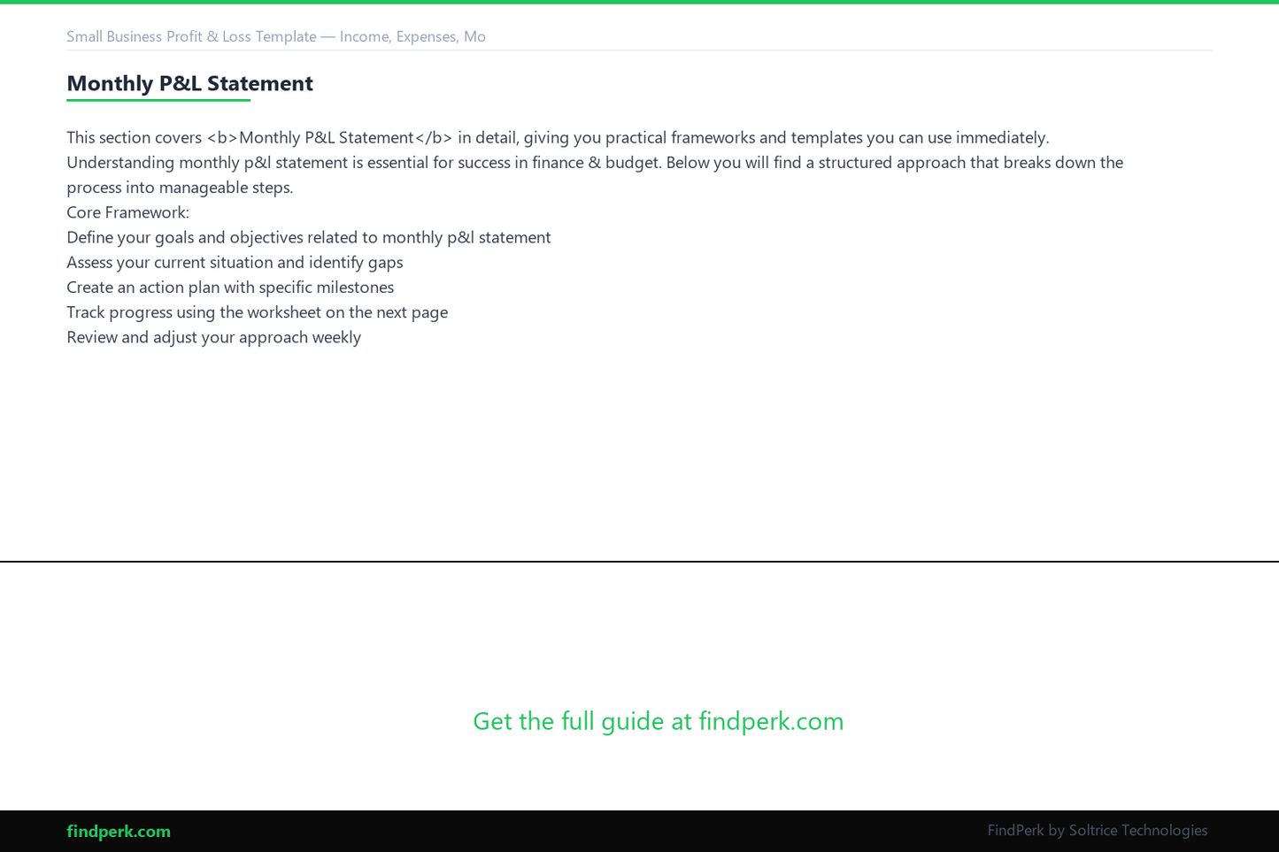 Small Business Profit & Loss Template — Income, Expenses, Monthly & Annual P&L Statement