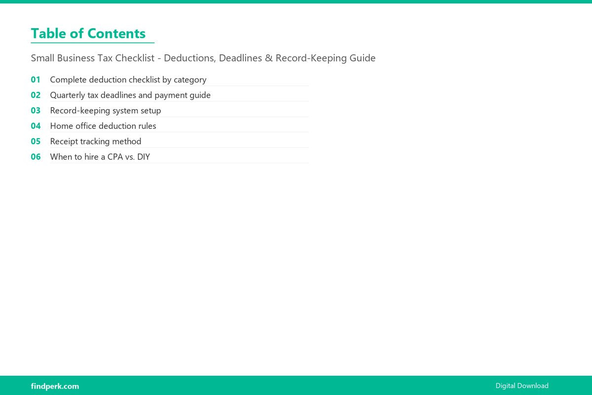 Small Business Tax Checklist - Deductions, Deadlines & Record-Keeping Guide - Table of Contents