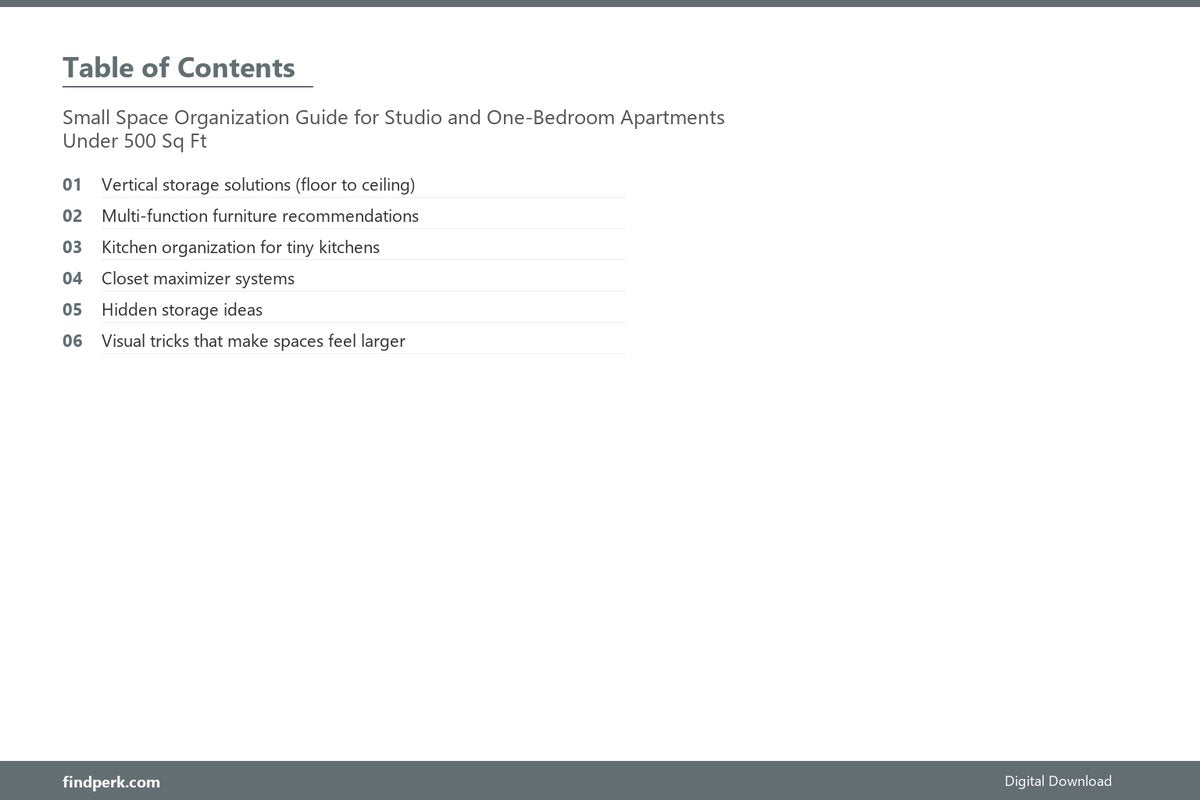 Small Space Organization Guide for Studio and One-Bedroom Apartments Under 500 Sq Ft - Table of Contents