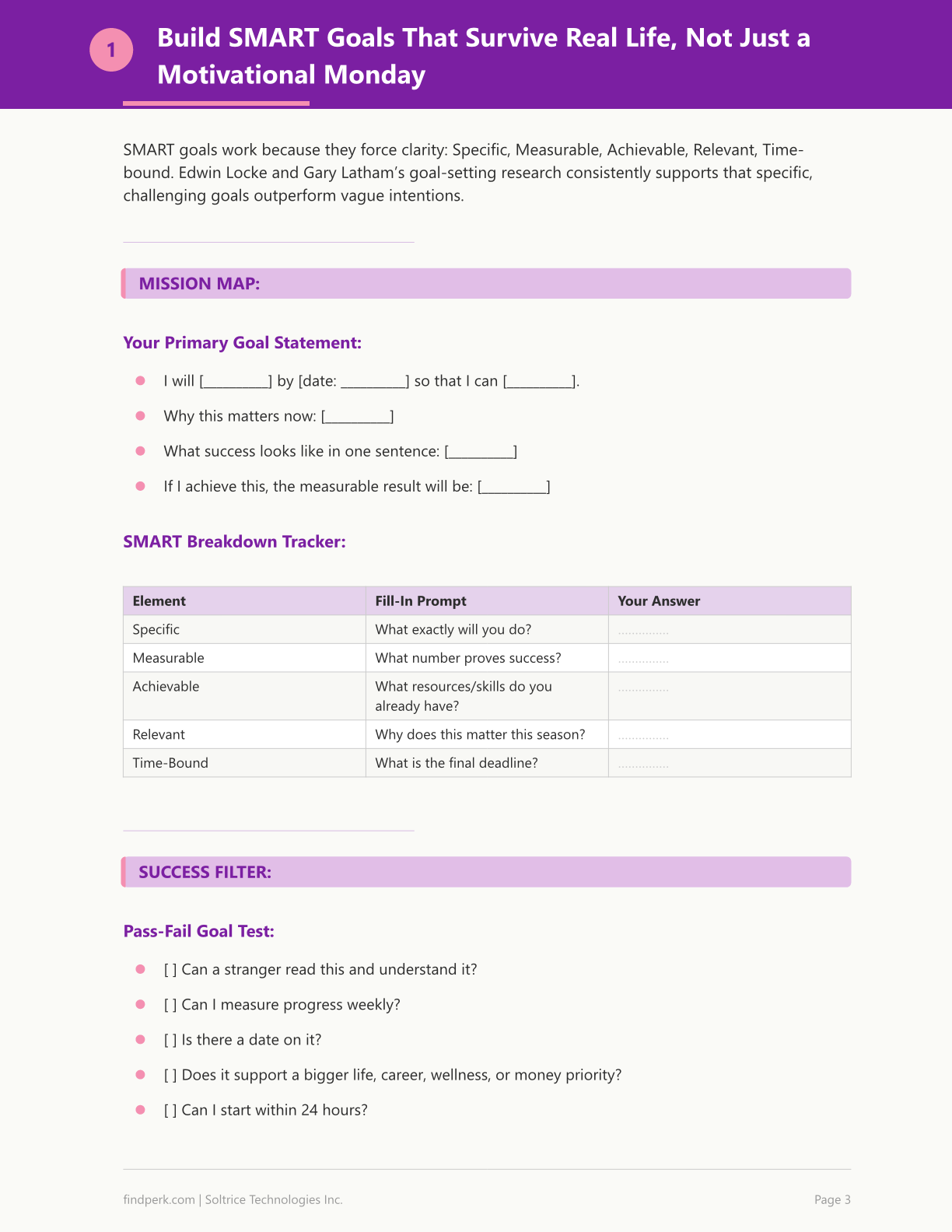 SMART Goal Setting Worksheet Printable Planner