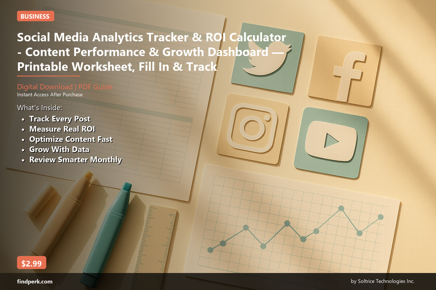 Social Media Analytics Tracker & ROI Calculator - Content Performance & Growth Dashboard — Printable Worksheet, Fill In & Track