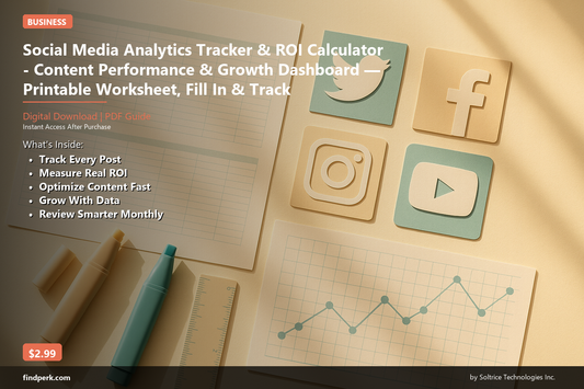 Social Media Analytics Tracker & ROI Calculator - Content Performance & Growth Dashboard — Printable Worksheet, Fill In & Track